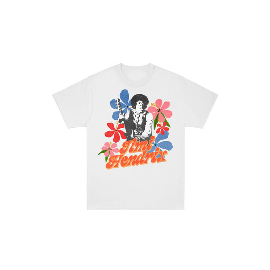 Jimi Hendrix 60s-Inspired Flower White T-Shirt