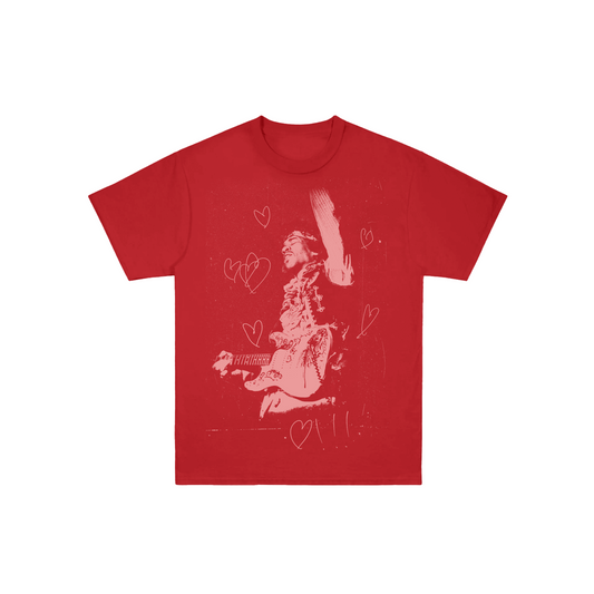 Jimi Hendrix Hearts Photo Red T-Shirt